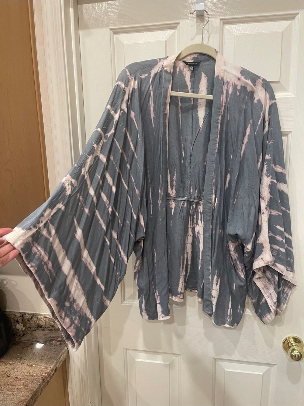 Sim & Sam Tie-Dye Kimono Cardigan in Slate Gray & Blush L/XL